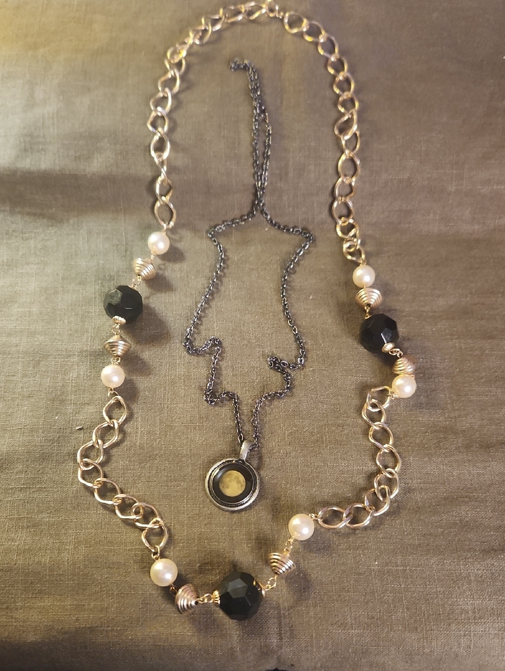 Necklace Bundle | Mixed Metal, Pearl & Amber‑Look Pendant